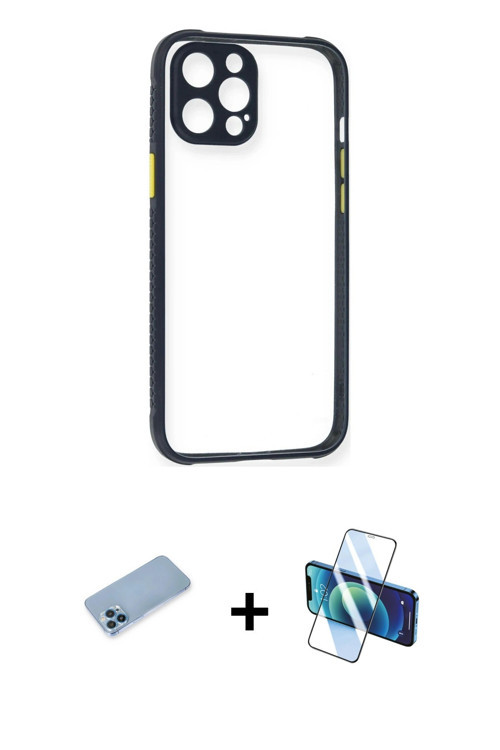 ieg™ iPhone 12 Pro Kılıf Nova Asil Özel Seri - Siyah 3D Antistatik Seramik Nano Ekran Koruyucu + Mav