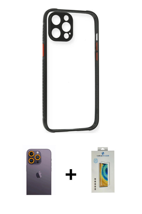 ieg™ iPhone 12 Pro Kılıf Nova Asil Özel Seri - Siyah Polymer Nano Ekran Koruyucu + Sarı Neon Fosforl