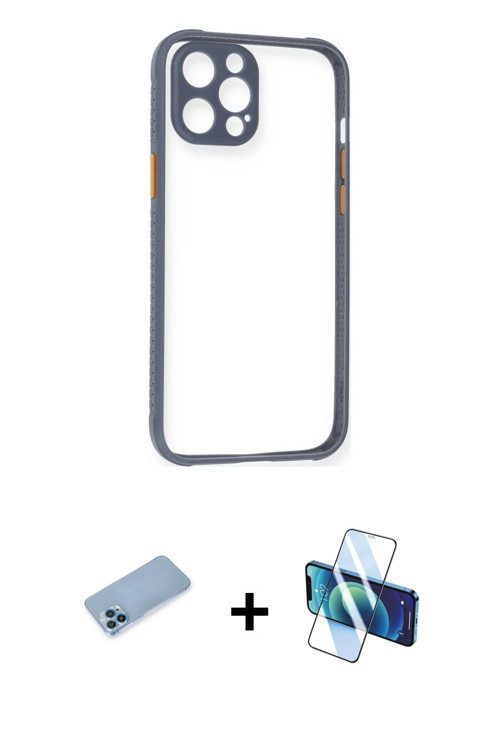 ieg™ iPhone 12 Pro Kılıf Nova Asil Özel Seri - Siyah 3D Antistatik Seramik Nano Ekran Koruyucu + Mav