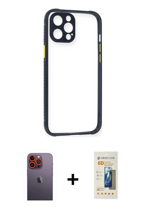 ieg™ iPhone 12 Pro Kılıf Nova Asil Özel Seri - Siyah 6D Mat Seramik Hayalet Nano Ekran Koruyucu + Tu