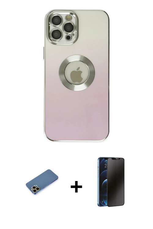 ieg™ iPhone 12 Pro Kılıf Kutup Yansıma Özel Seri - Siyah 3D Antistatik Hayalet Cam Ekran Koruyucu +