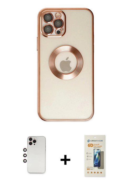 ieg™ iPhone 12 Pro Kılıf Pusula Form - Siyah 6D Mat Seramik Hayalet Nano Ekran Koruyucu + Gökkuşağı
