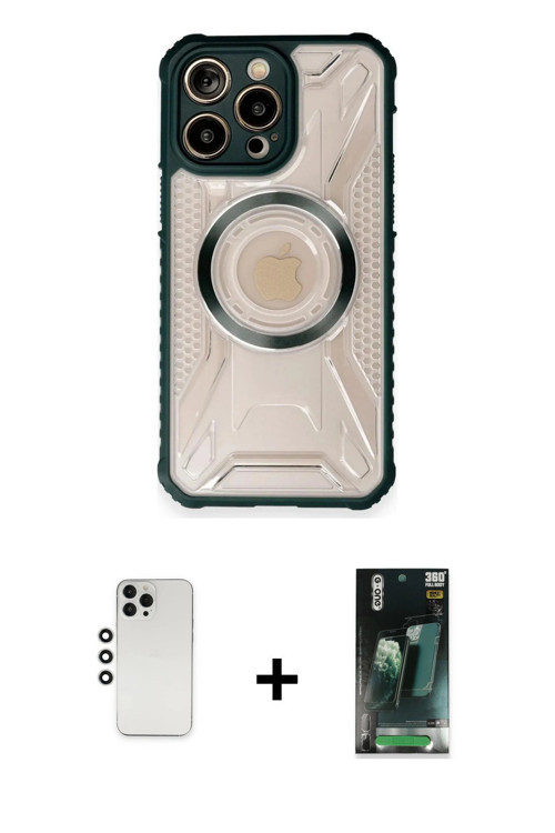 ieg™ iPhone 12 Pro Kılıf Kutup Modern - Şeffaf 360 Full Body Arka Koruyucu + Gümüş Shine Kamera Lens