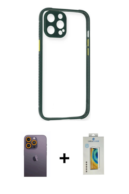 ieg™ iPhone 12 Pro Kılıf Nova Asil Özel Seri - Siyah Polymer Nano Ekran Koruyucu + Sarı Neon Fosforl