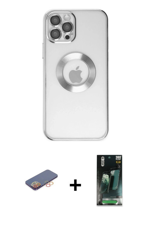 ieg™ iPhone 12 Pro Kılıf Pusula Form - Siyah 360 Mat Full Body Arka Koruyucu + Turuncu Renkli Kamera