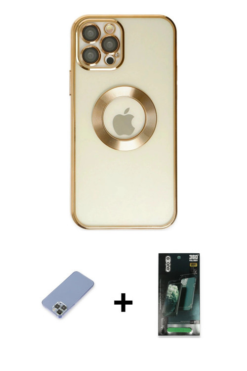 ieg™ iPhone 12 Pro Kılıf Pusula Form - Şeffaf 360 Full Body Arka Koruyucu + Koyu Yeşil Metal Kamera
