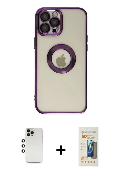 ieg™ iPhone 12 Pro Kılıf Pusula Form - Siyah 6D Mat Seramik Hayalet Nano Ekran Koruyucu + Gökkuşağı