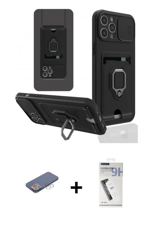 ieg™ iPhone 12 Pro Kılıf Vadi Form Prime - Şeffaf Uv Polymer Nano Ekran Koruyucu + Mavi Renkli Kamer