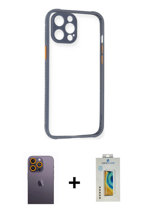 ieg™ iPhone 12 Pro Kılıf Nova Asil Özel Seri - Siyah Polymer Nano Ekran Koruyucu + Sarı Neon Fosforl