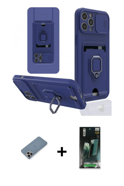 ieg™ iPhone 12 Pro Kılıf Vadi Form Prime - Şeffaf 360 Full Body Arka Koruyucu + Mor Metal Kamera Len