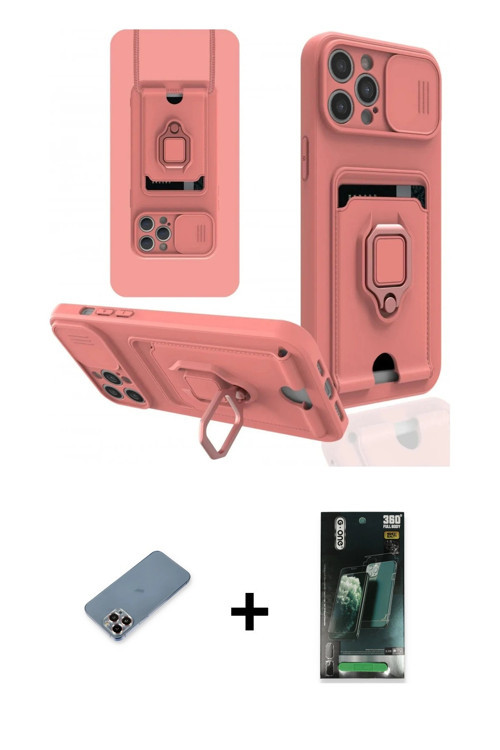 ieg™ iPhone 12 Pro Kılıf Vadi Form Prime - Şeffaf 360 Full Body Arka Koruyucu + Mor Metal Kamera Len