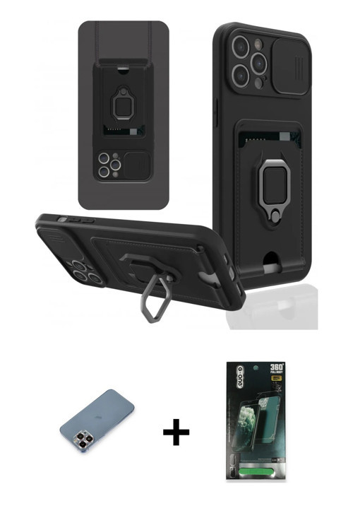 ieg™ iPhone 12 Pro Kılıf Vadi Form Prime - Şeffaf 360 Full Body Arka Koruyucu + Mor Metal Kamera Len