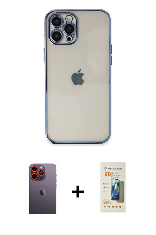 ieg™ iPhone 12 Pro Kılıf Vadi Minimal - Siyah 6D Mat Seramik Hayalet Nano Ekran Koruyucu + Turuncu N
