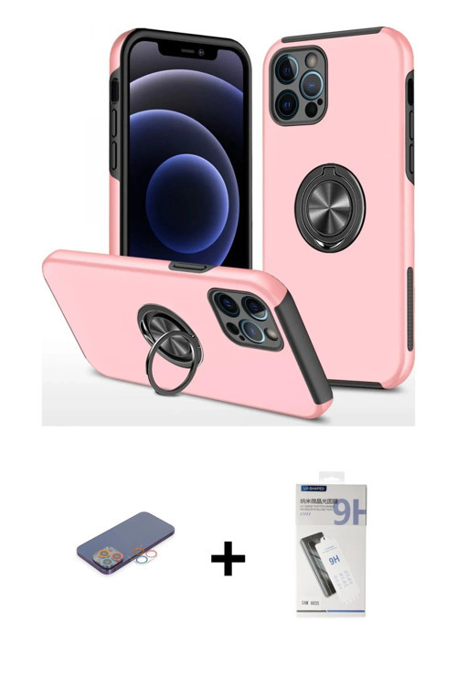 ieg™ iPhone 12 Pro Kılıf Odak Form Prime - Şeffaf Uv Polymer Nano Ekran Koruyucu + Pembe Renkli Kame