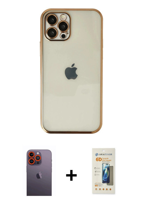 ieg™ iPhone 12 Pro Kılıf Vadi Minimal - Siyah 6D Mat Seramik Hayalet Nano Ekran Koruyucu + Turuncu N