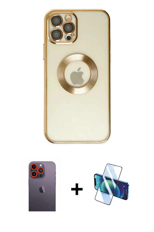 ieg™ iPhone 12 Pro Kılıf Pusula Form - Siyah 3D Antistatik Seramik Nano Ekran Koruyucu + Turuncu Neo