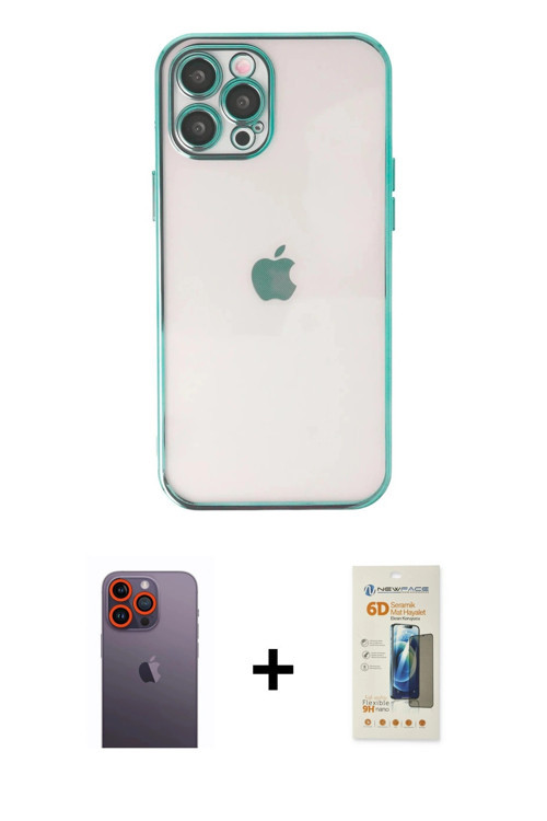ieg™ iPhone 12 Pro Kılıf Vadi Minimal - Siyah 6D Mat Seramik Hayalet Nano Ekran Koruyucu + Turuncu N