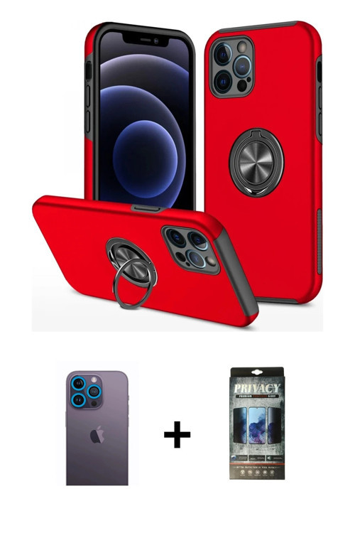ieg™ iPhone 12 Pro Kılıf Odak Form Prime - Siyah 34D Hayalet Izgaralı Cam + Mavi Neon Fosforlu Kamer