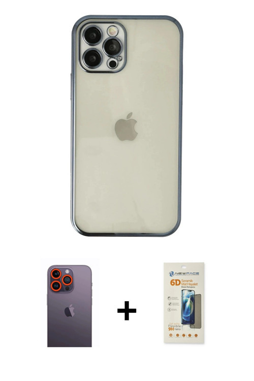 ieg™ iPhone 12 Pro Kılıf Vadi Minimal - Siyah 6D Mat Seramik Hayalet Nano Ekran Koruyucu + Turuncu N