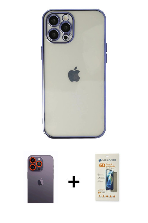 ieg™ iPhone 12 Pro Kılıf Vadi Minimal - Siyah 6D Mat Seramik Hayalet Nano Ekran Koruyucu + Turuncu N