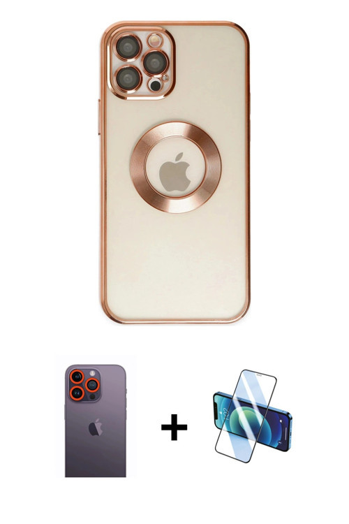 ieg™ iPhone 12 Pro Kılıf Pusula Form - Siyah 3D Antistatik Seramik Nano Ekran Koruyucu + Turuncu Neo