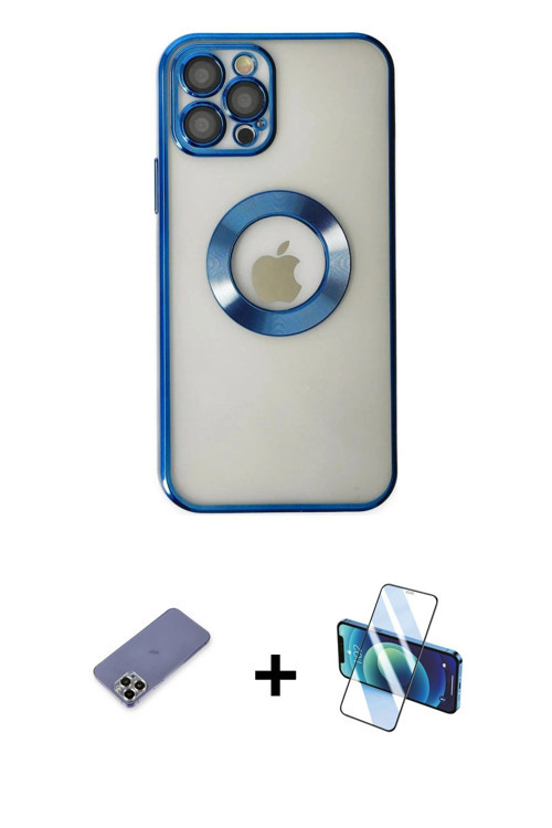 ieg™ iPhone 12 Pro Kılıf Pusula Form - Siyah 3D Antistatik Seramik Nano Ekran Koruyucu + Gold Metal