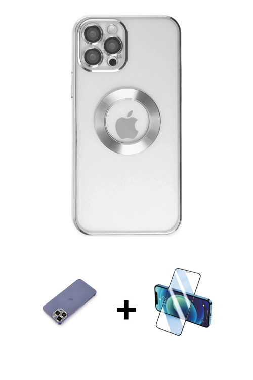 ieg™ iPhone 12 Pro Kılıf Pusula Form - Siyah 3D Antistatik Seramik Nano Ekran Koruyucu + Gold Metal