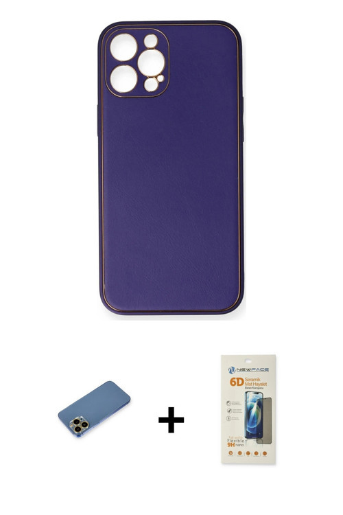 ieg™ iPhone 12 Pro Kılıf Yadigar Klasik - Siyah 6D Mat Seramik Hayalet Nano Ekran Koruyucu + Gold Sh