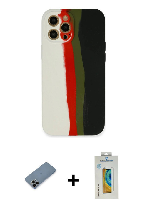 ieg™ iPhone 12 Pro Kılıf Yadigar Çizgi - Siyah Polymer Nano Ekran Koruyucu + Siyah Shine Kamera Lens