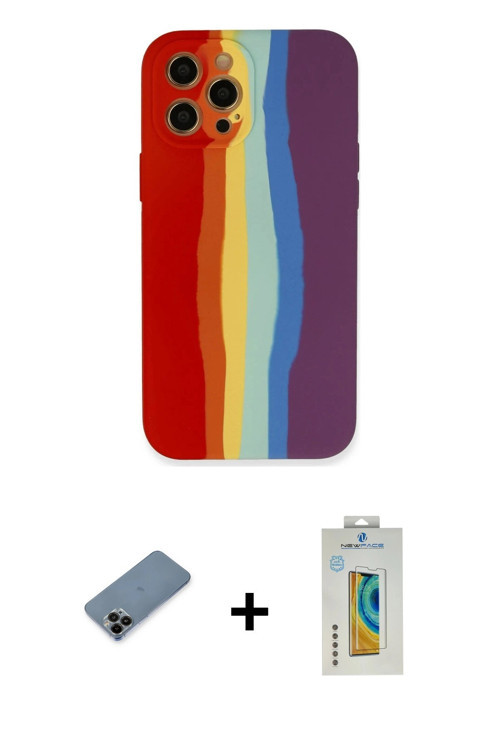 ieg™ iPhone 12 Pro Kılıf Yadigar Çizgi - Siyah Polymer Nano Ekran Koruyucu + Siyah Shine Kamera Lens