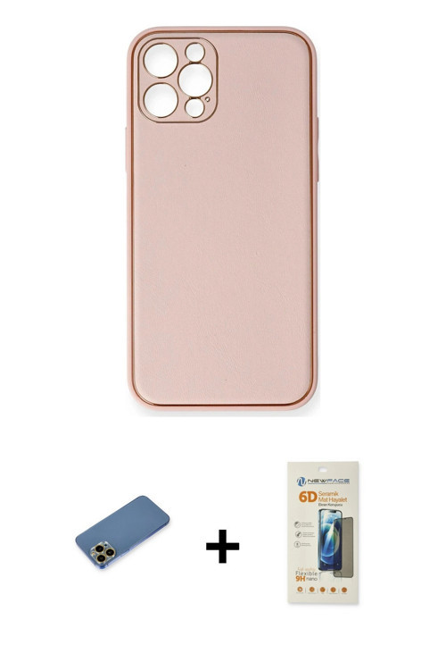 ieg™ iPhone 12 Pro Kılıf Yadigar Klasik - Siyah 6D Mat Seramik Hayalet Nano Ekran Koruyucu + Gold Sh