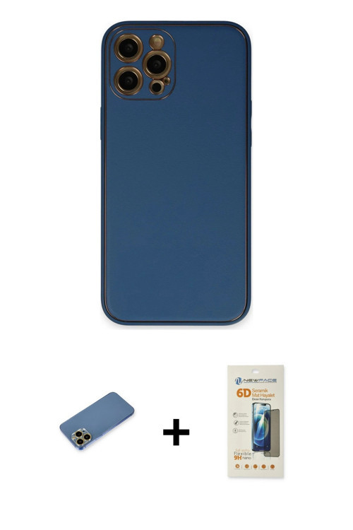 ieg™ iPhone 12 Pro Kılıf Yadigar Klasik - Siyah 6D Mat Seramik Hayalet Nano Ekran Koruyucu + Gold Sh