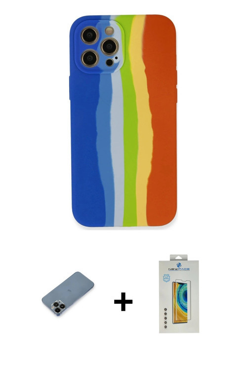 ieg™ iPhone 12 Pro Kılıf Yadigar Çizgi - Siyah Polymer Nano Ekran Koruyucu + Siyah Shine Kamera Lens