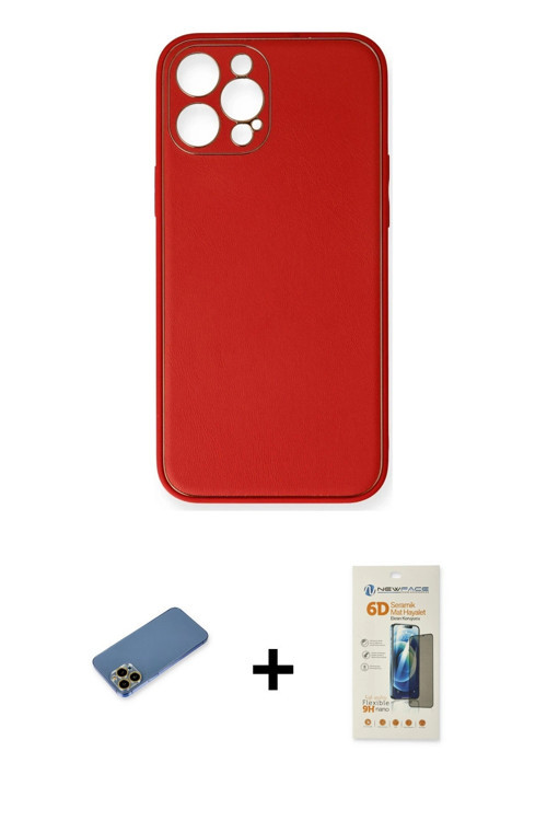 ieg™ iPhone 12 Pro Kılıf Yadigar Klasik - Siyah 6D Mat Seramik Hayalet Nano Ekran Koruyucu + Gold Sh