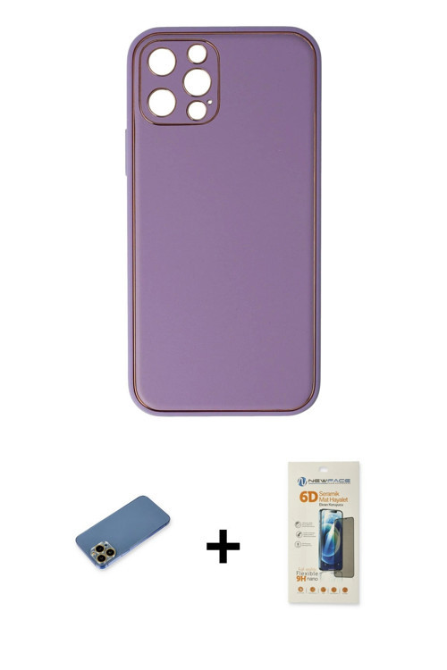 ieg™ iPhone 12 Pro Kılıf Yadigar Klasik - Siyah 6D Mat Seramik Hayalet Nano Ekran Koruyucu + Gold Sh