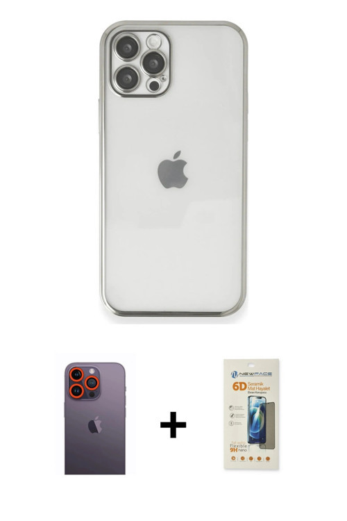 ieg™ iPhone 12 Pro Kılıf Vadi Minimal - Siyah 6D Mat Seramik Hayalet Nano Ekran Koruyucu + Turuncu N