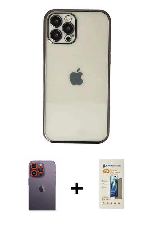 ieg™ iPhone 12 Pro Kılıf Vadi Minimal - Siyah 6D Mat Seramik Hayalet Nano Ekran Koruyucu + Turuncu N