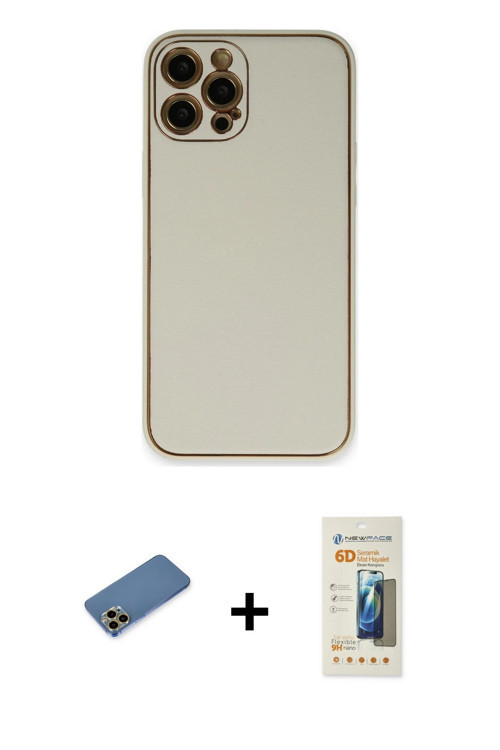 ieg™ iPhone 12 Pro Kılıf Yadigar Klasik - Siyah 6D Mat Seramik Hayalet Nano Ekran Koruyucu + Gold Sh