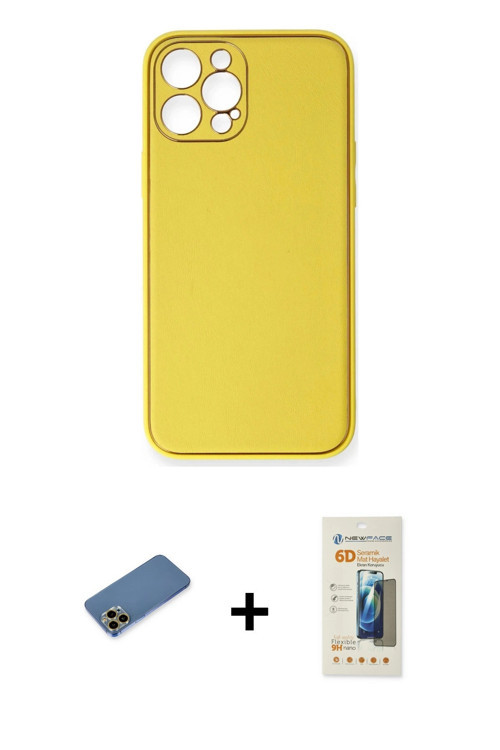 ieg™ iPhone 12 Pro Kılıf Yadigar Klasik - Siyah 6D Mat Seramik Hayalet Nano Ekran Koruyucu + Gold Sh