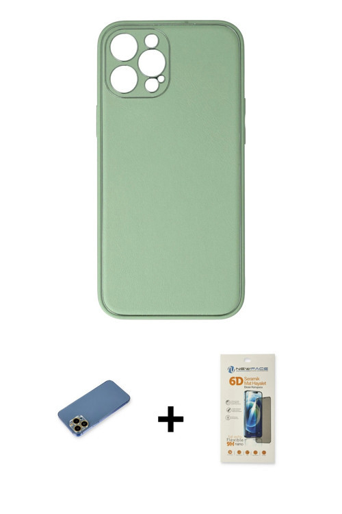 ieg™ iPhone 12 Pro Kılıf Yadigar Klasik - Siyah 6D Mat Seramik Hayalet Nano Ekran Koruyucu + Gold Sh
