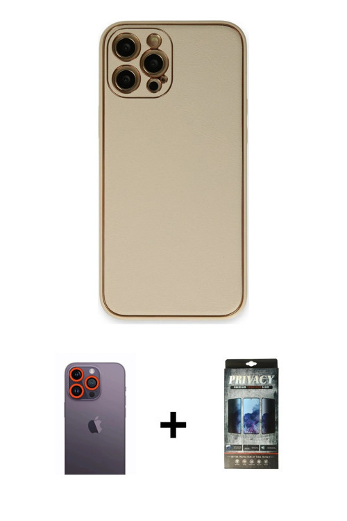 ieg™ iPhone 12 Pro Kılıf Yadigar Klasik - Siyah 34D Hayalet Izgaralı Cam + Turuncu Neon Fosforlu Kam