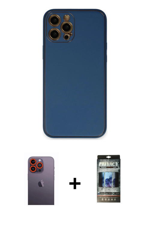 ieg™ iPhone 12 Pro Kılıf Yadigar Klasik - Siyah 34D Hayalet Izgaralı Cam + Turuncu Neon Fosforlu Kam
