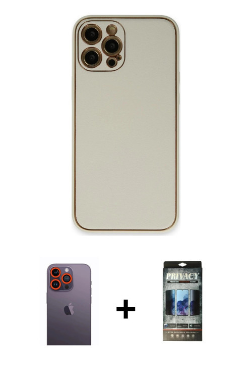 ieg™ iPhone 12 Pro Kılıf Yadigar Klasik - Siyah 34D Hayalet Izgaralı Cam + Turuncu Neon Fosforlu Kam