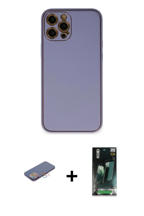 iPhone 12 Pro Kılıf Yadigar Klasik - Şeffaf 360 Full Body Arka Koruyucu + Pembe Renkli Kamera L