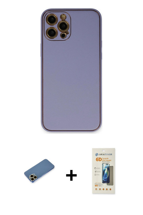 ieg™ iPhone 12 Pro Kılıf Yadigar Klasik - Siyah 6D Mat Seramik Hayalet Nano Ekran Koruyucu + Gold Sh