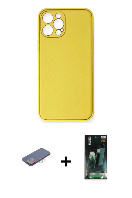 iPhone 12 Pro Kılıf Yadigar Klasik - Şeffaf 360 Full Body Arka Koruyucu + Pembe Renkli Kamera L