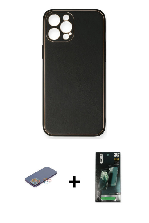 iPhone 12 Pro Kılıf Yadigar Klasik - Şeffaf 360 Full Body Arka Koruyucu + Pembe Renkli Kamera L