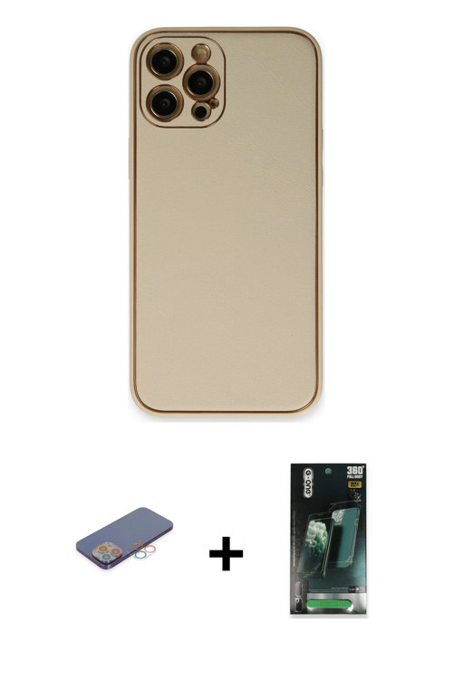 iPhone 12 Pro Kılıf Yadigar Klasik - Şeffaf 360 Full Body Arka Koruyucu + Pembe Renkli Kamera L