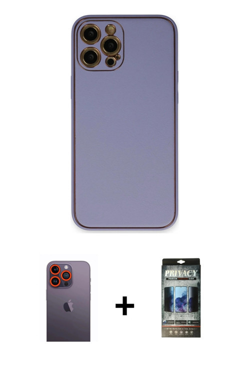 ieg™ iPhone 12 Pro Kılıf Yadigar Klasik - Siyah 34D Hayalet Izgaralı Cam + Turuncu Neon Fosforlu Kam