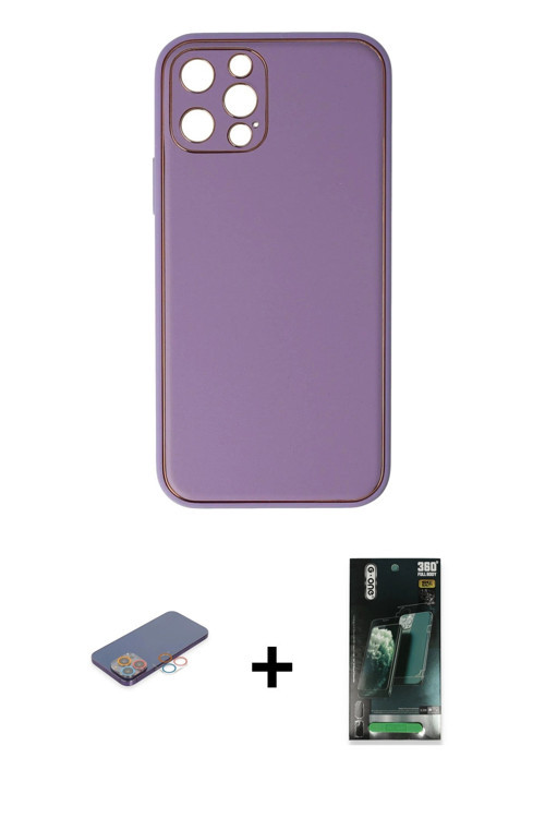 iPhone 12 Pro Kılıf Yadigar Klasik - Şeffaf 360 Full Body Arka Koruyucu + Pembe Renkli Kamera L